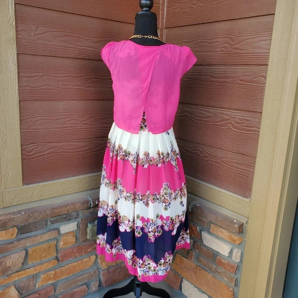 Korean Style Women Chiffon Floral Printed Midi Long Big Dress Size Medium